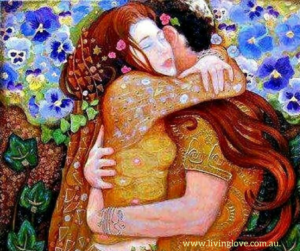 Twin flames Gustav Klimt - Painting of a couple holding each other close